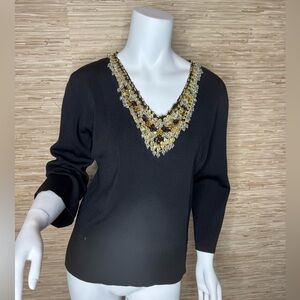 Long Sleeve Y2K Embellished Neck Top XL